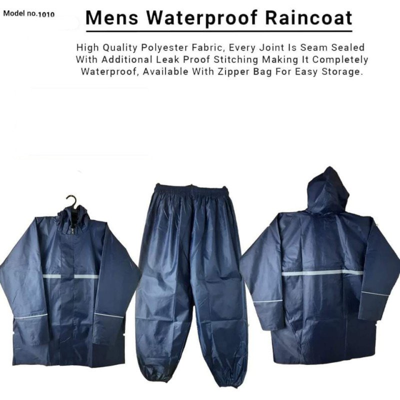 Waterproof Raincoat with Adjustable Hood and Reflector at  Black